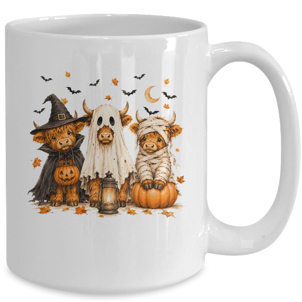 Funny Halloween Highland Cow Cute Pumpkin Spooky Season Mug | siriusteestore