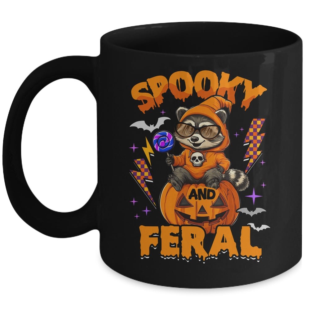 Funny Halloween Spooky And Feral Raccoon Pumpkin Boys Kids Mug | siriusteestore