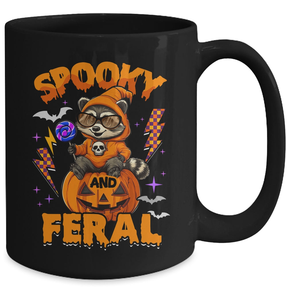 Funny Halloween Spooky And Feral Raccoon Pumpkin Boys Kids Mug | siriusteestore