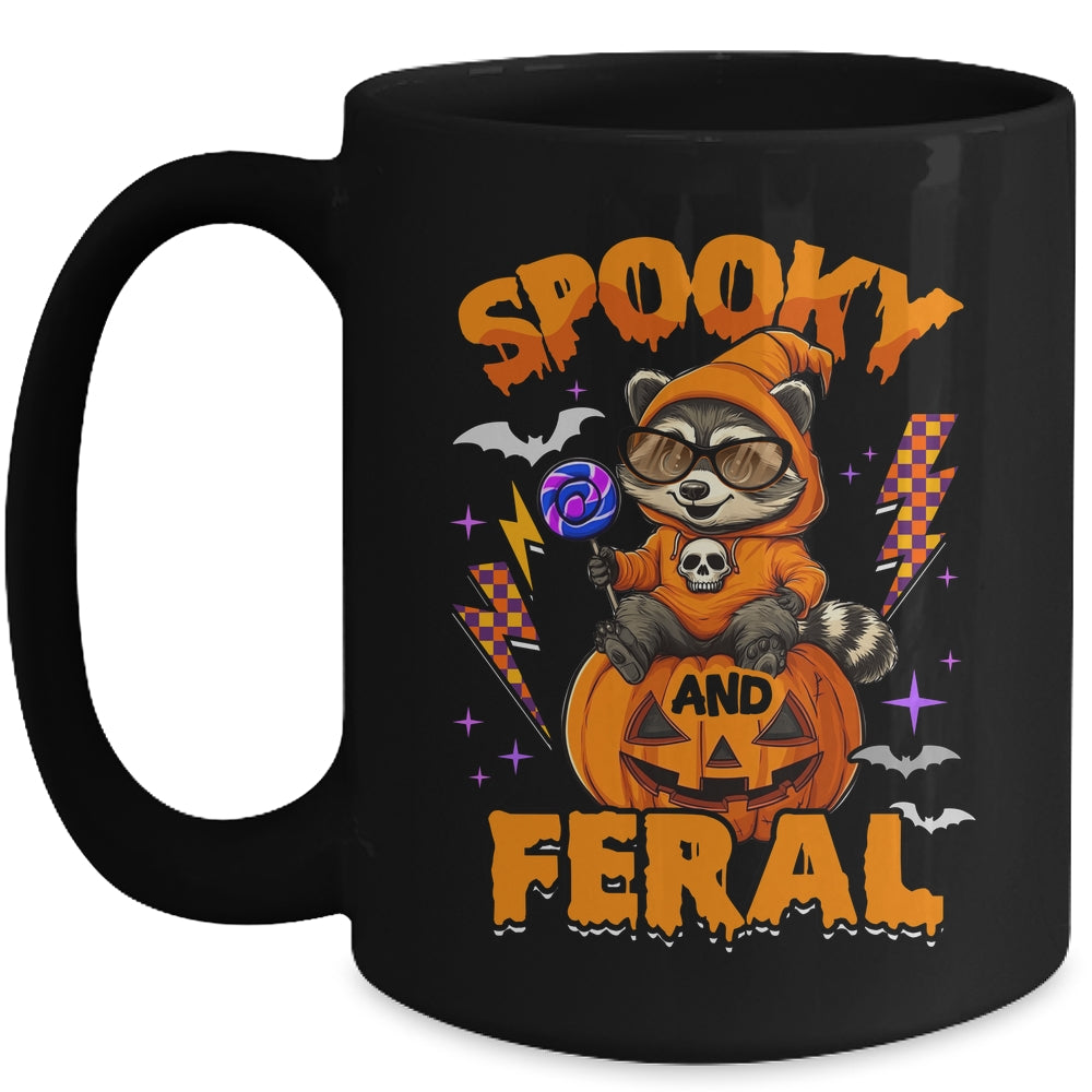 Funny Halloween Spooky And Feral Raccoon Pumpkin Boys Kids Mug | siriusteestore
