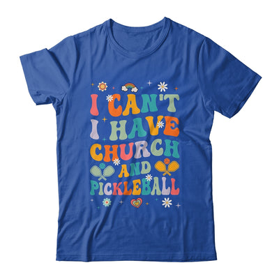 Funny I Can't I Have Church And Pickleball Art Groovy Shirt & Tank Top | siriusteestore