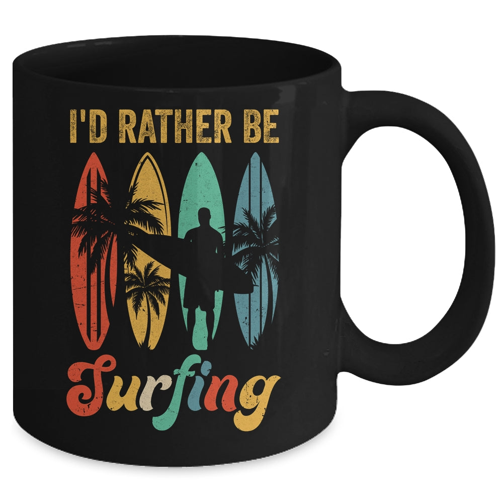 Funny I'd Rather Be Surfing Surf Board Beach Surfer Retro Mug | siriusteestore