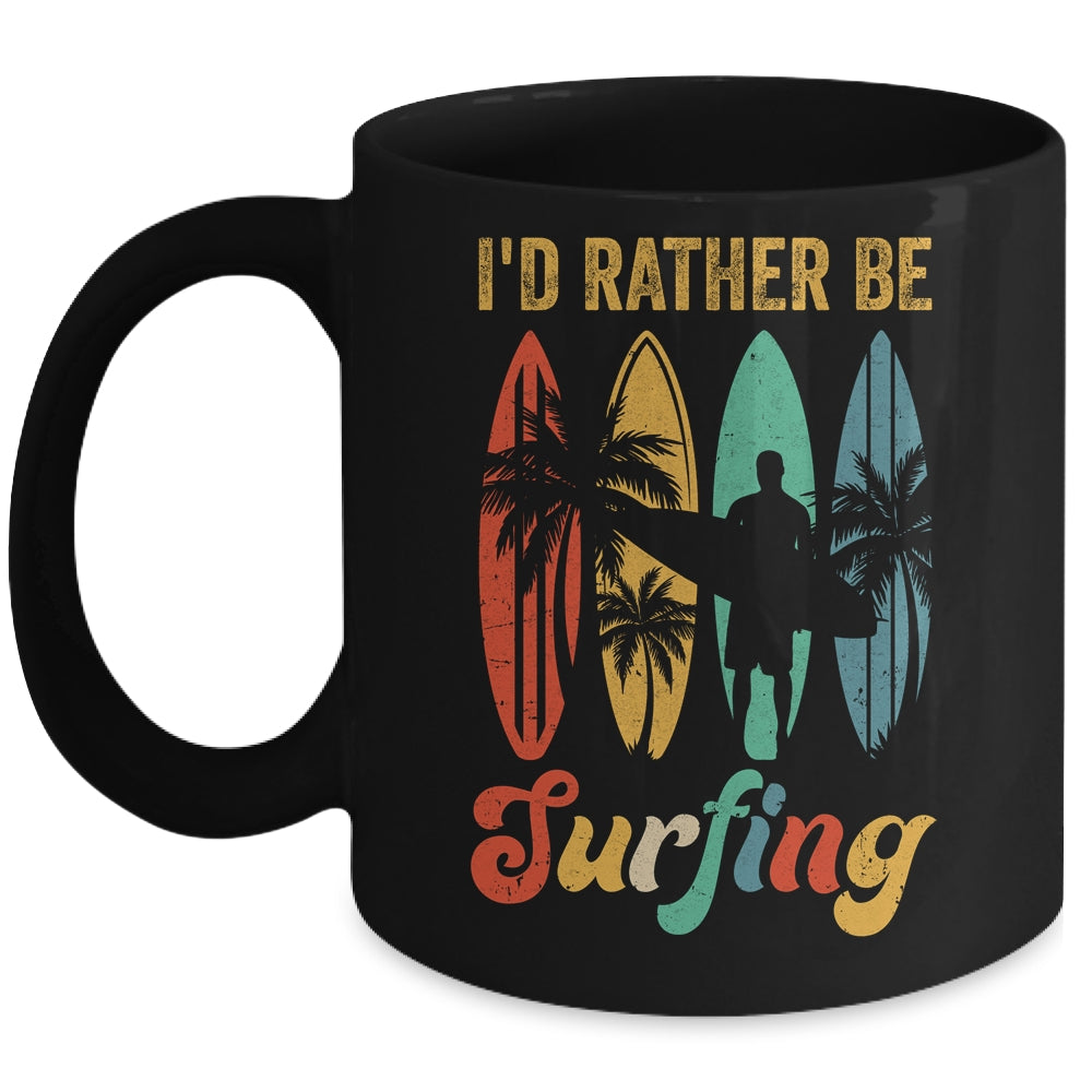 Funny I'd Rather Be Surfing Surf Board Beach Surfer Retro Mug | siriusteestore