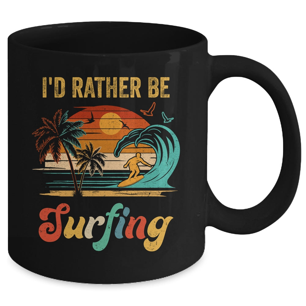 Funny I'd Rather Be Surfing Surfboard Beach Surfer Vintage Mug | siriusteestore