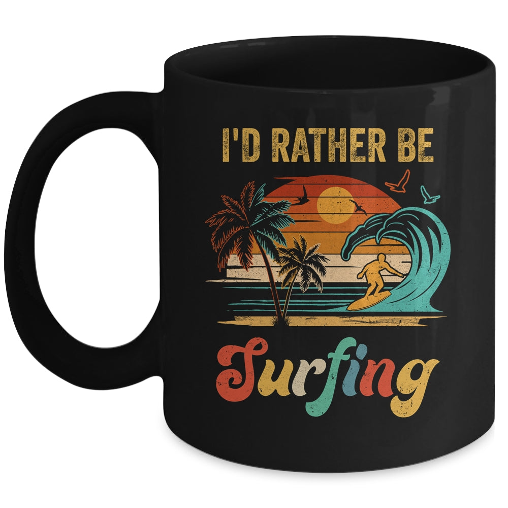 Funny I'd Rather Be Surfing Surfboard Beach Surfer Vintage Mug | siriusteestore