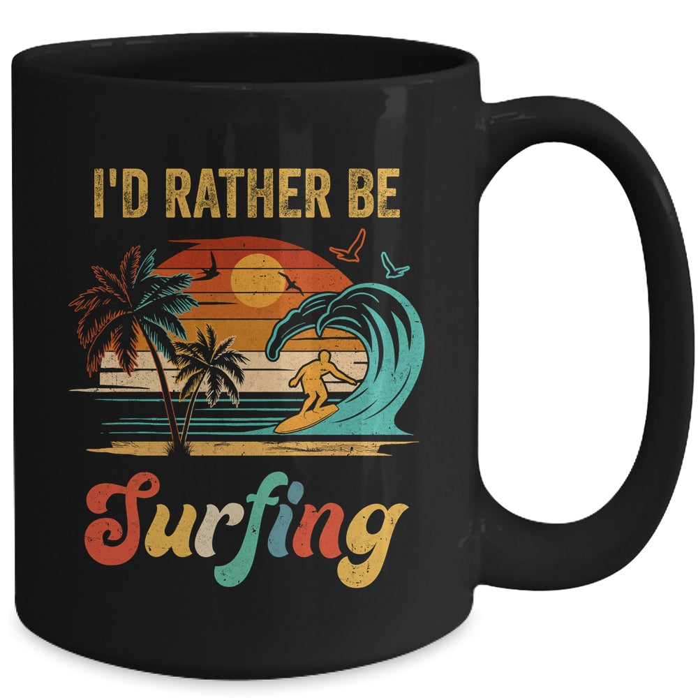 Funny I'd Rather Be Surfing Surfboard Beach Surfer Vintage Mug | siriusteestore