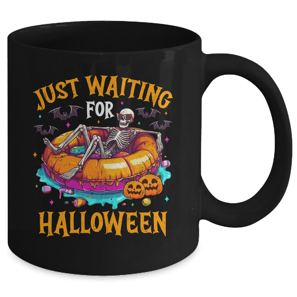 Funny Just Waiting For Halloween Skeleton Spooky Vibe Summer Mug | siriusteestore