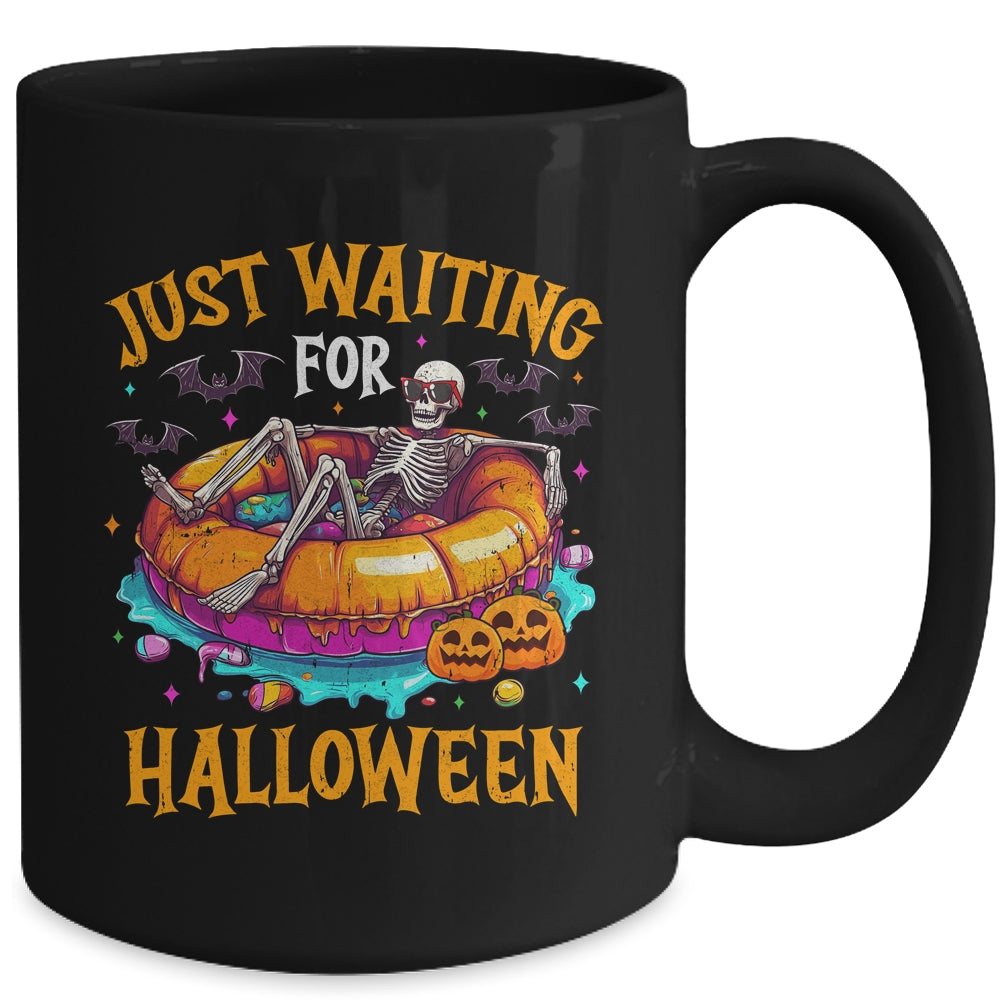 Funny Just Waiting For Halloween Skeleton Spooky Vibe Summer Mug | siriusteestore
