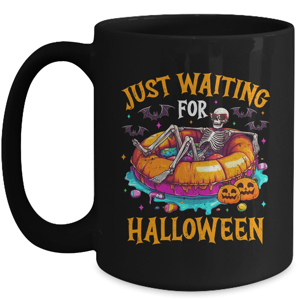 Funny Just Waiting For Halloween Skeleton Spooky Vibe Summer Mug | siriusteestore