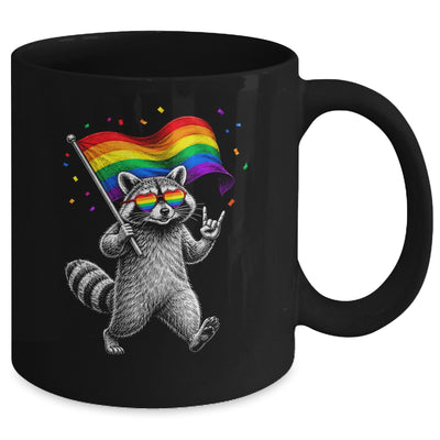 Funny LGBT Ally Raccoon Holding A Rainbow Flag Lgbt Support Mug | siriusteestore