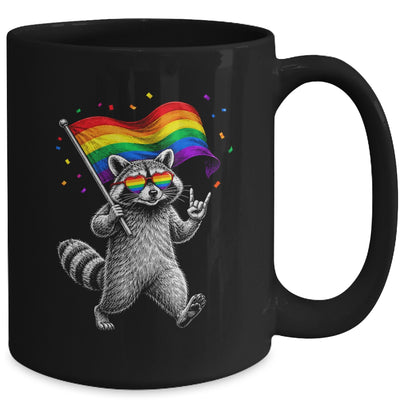 Funny LGBT Ally Raccoon Holding A Rainbow Flag Lgbt Support Mug | siriusteestore