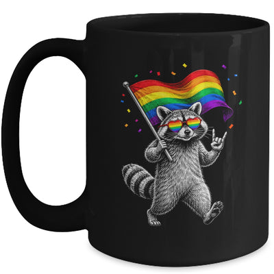 Funny LGBT Ally Raccoon Holding A Rainbow Flag Lgbt Support Mug | siriusteestore