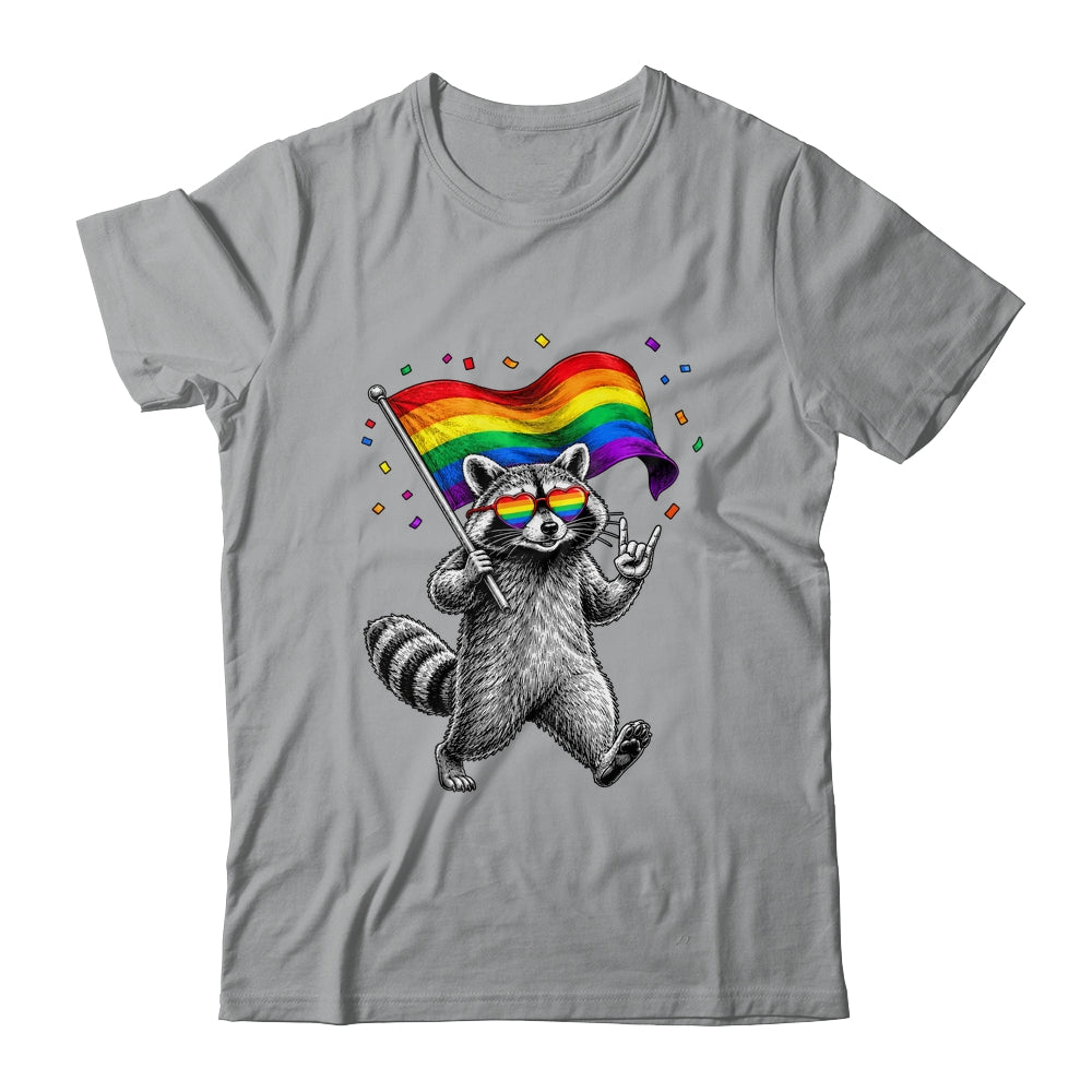 Funny LGBT Ally Raccoon Holding A Rainbow Flag Lgbt Support Shirt & Tank Top | siriusteestore