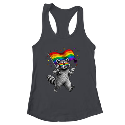 Funny LGBT Ally Raccoon Holding A Rainbow Flag Lgbt Support Shirt & Tank Top | siriusteestore