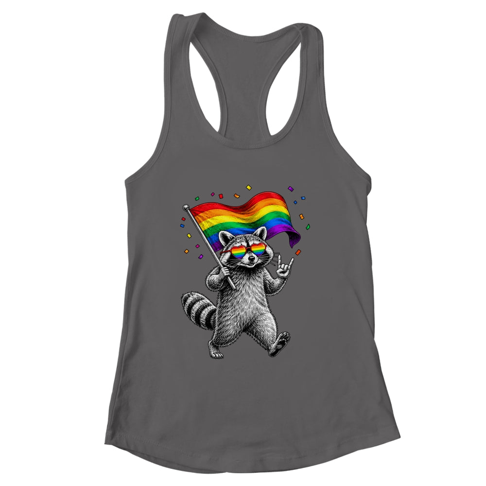 Funny LGBT Ally Raccoon Holding A Rainbow Flag Lgbt Support Shirt & Tank Top | siriusteestore