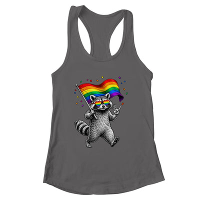 Funny LGBT Ally Raccoon Holding A Rainbow Flag Lgbt Support Shirt & Tank Top | siriusteestore