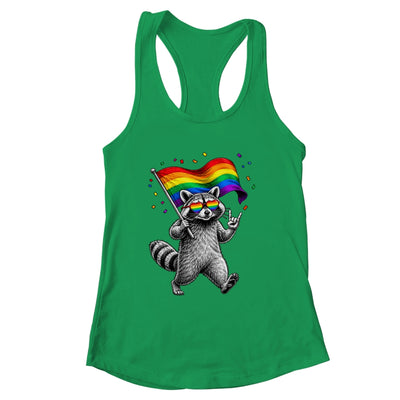 Funny LGBT Ally Raccoon Holding A Rainbow Flag Lgbt Support Shirt & Tank Top | siriusteestore