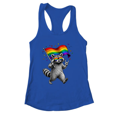 Funny LGBT Ally Raccoon Holding A Rainbow Flag Lgbt Support Shirt & Tank Top | siriusteestore