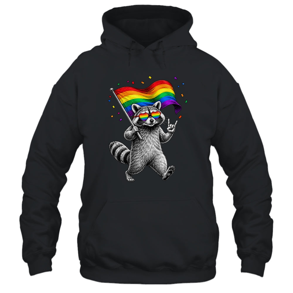 Funny LGBT Ally Raccoon Holding A Rainbow Flag Lgbt Support Shirt & Tank Top | siriusteestore