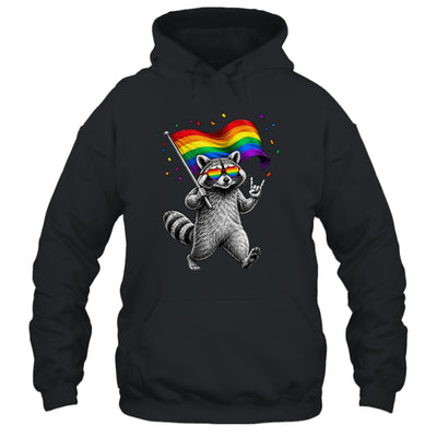 Funny LGBT Ally Raccoon Holding A Rainbow Flag Lgbt Support Shirt & Tank Top | siriusteestore