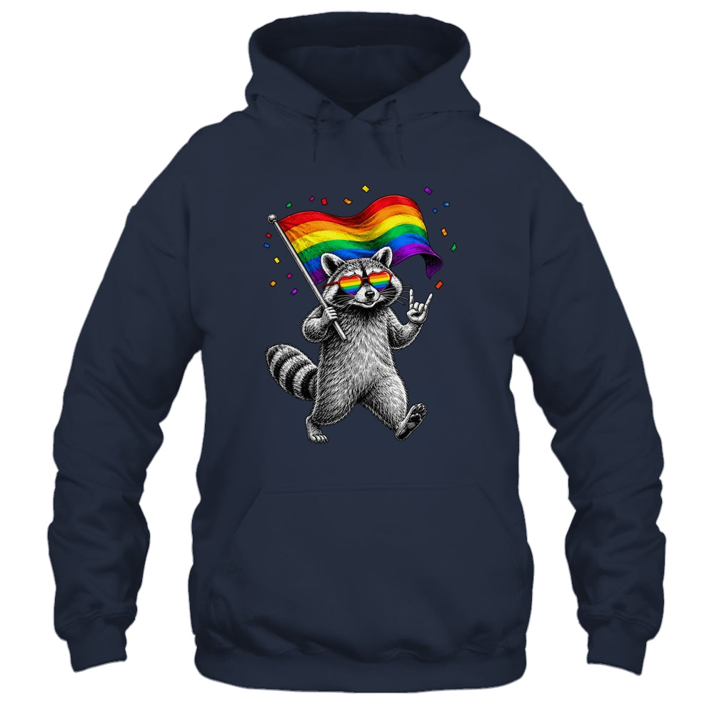 Funny LGBT Ally Raccoon Holding A Rainbow Flag Lgbt Support Shirt & Tank Top | siriusteestore
