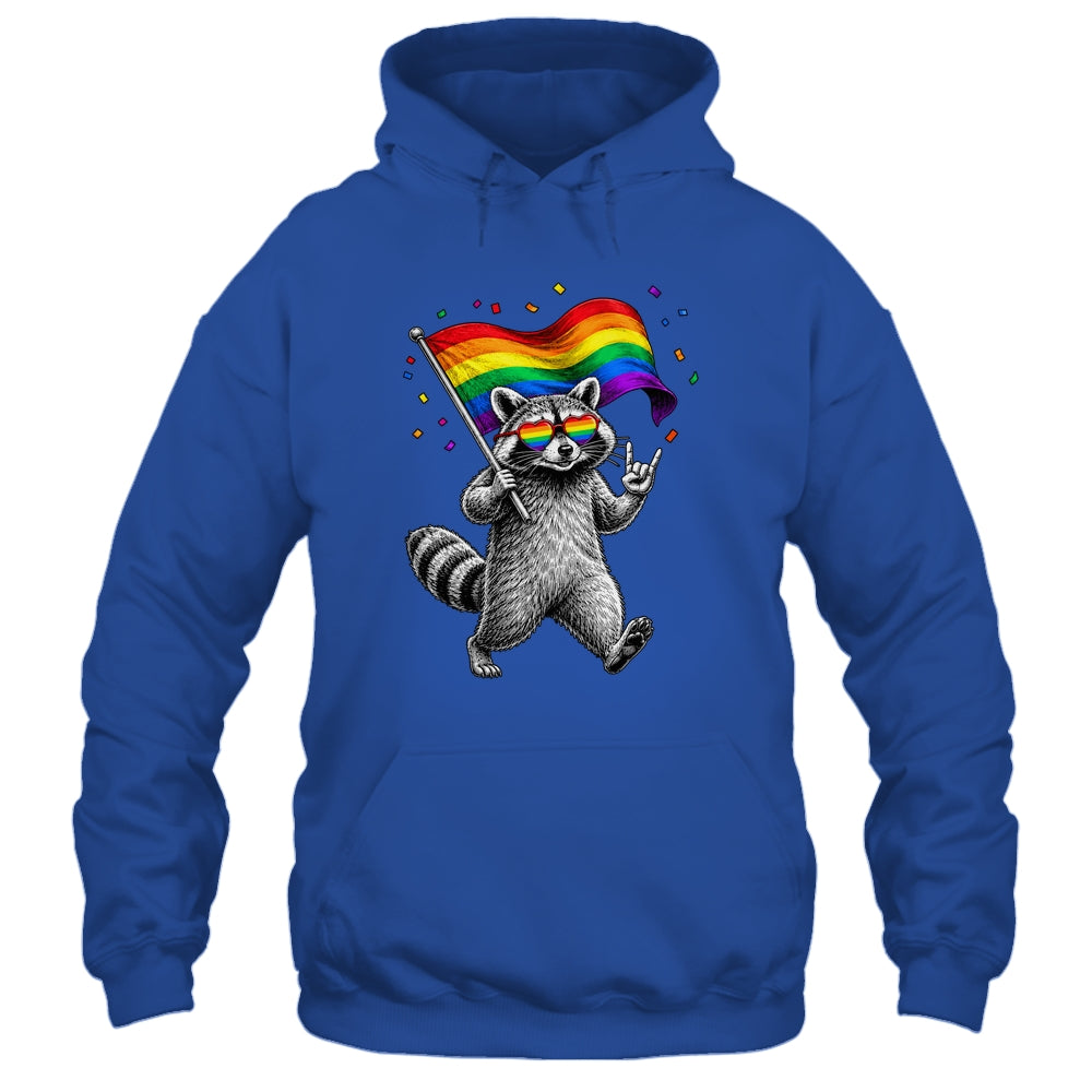 Funny LGBT Ally Raccoon Holding A Rainbow Flag Lgbt Support Shirt & Tank Top | siriusteestore