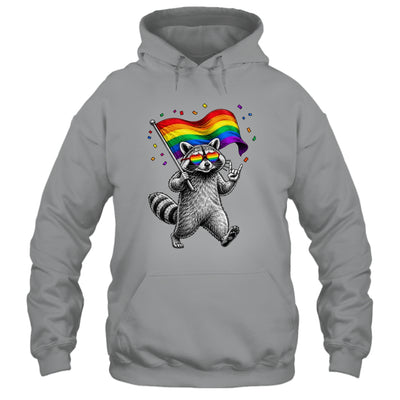 Funny LGBT Ally Raccoon Holding A Rainbow Flag Lgbt Support Shirt & Tank Top | siriusteestore