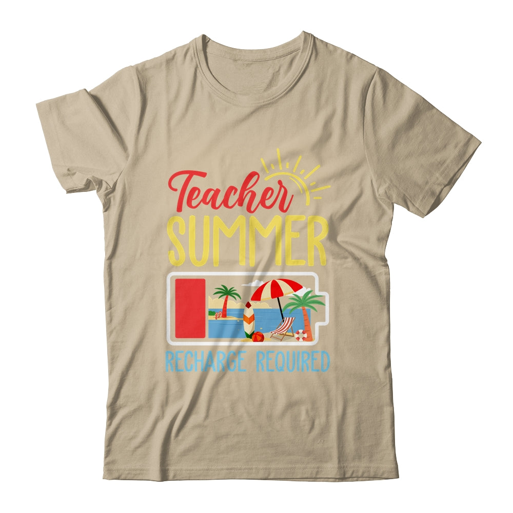 Funny Last Day Of School Teacher Summer Recharge Required Shirt & Tank Top | siriusteestore