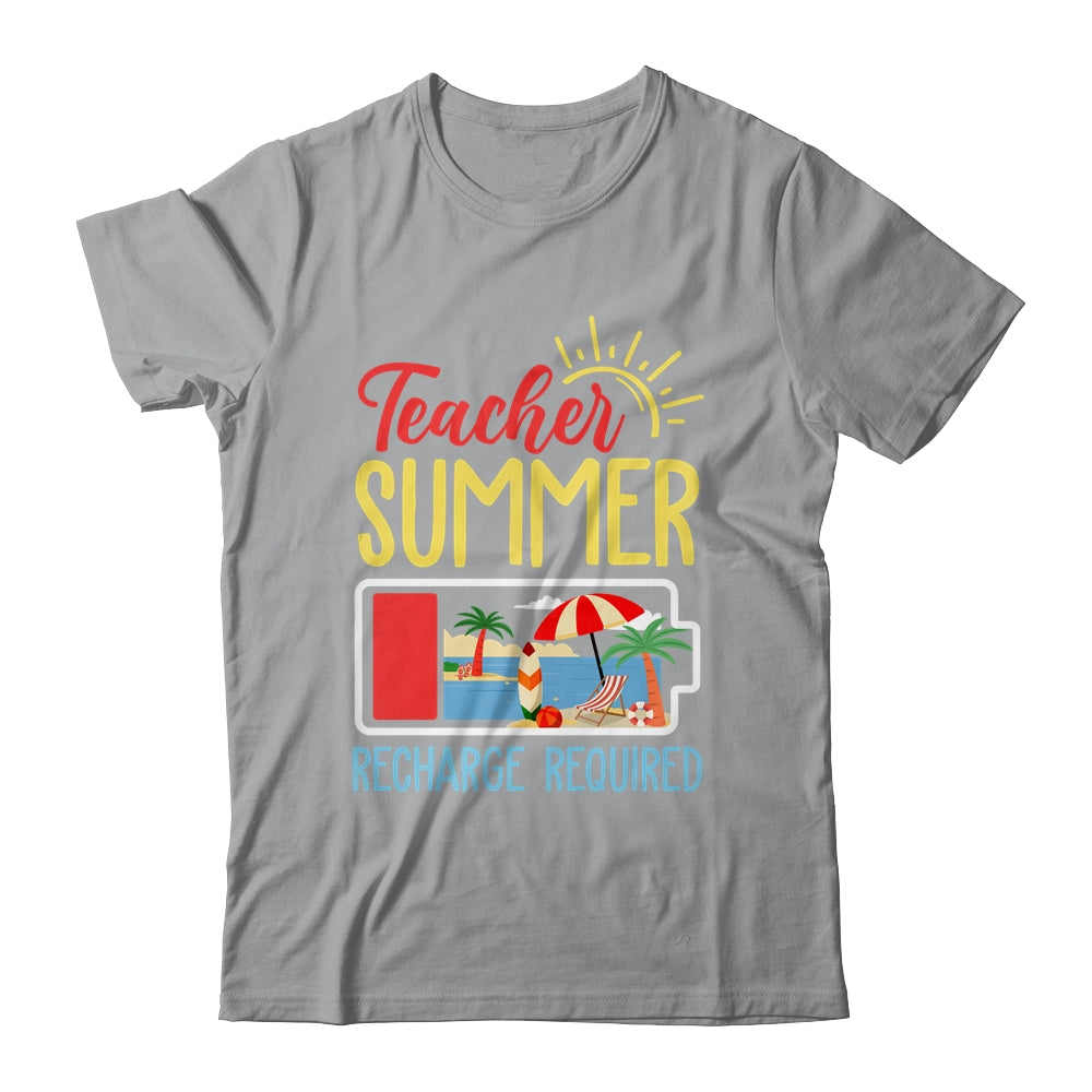 Funny Last Day Of School Teacher Summer Recharge Required Shirt & Tank Top | siriusteestore