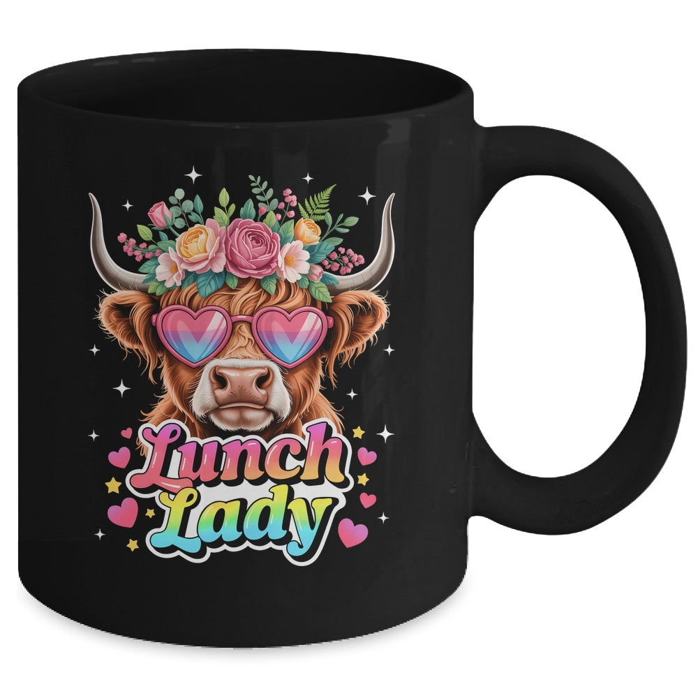 Funny Lunch Lady Valentines Highland Cow Sunglasses Heart Mug | siriusteestore