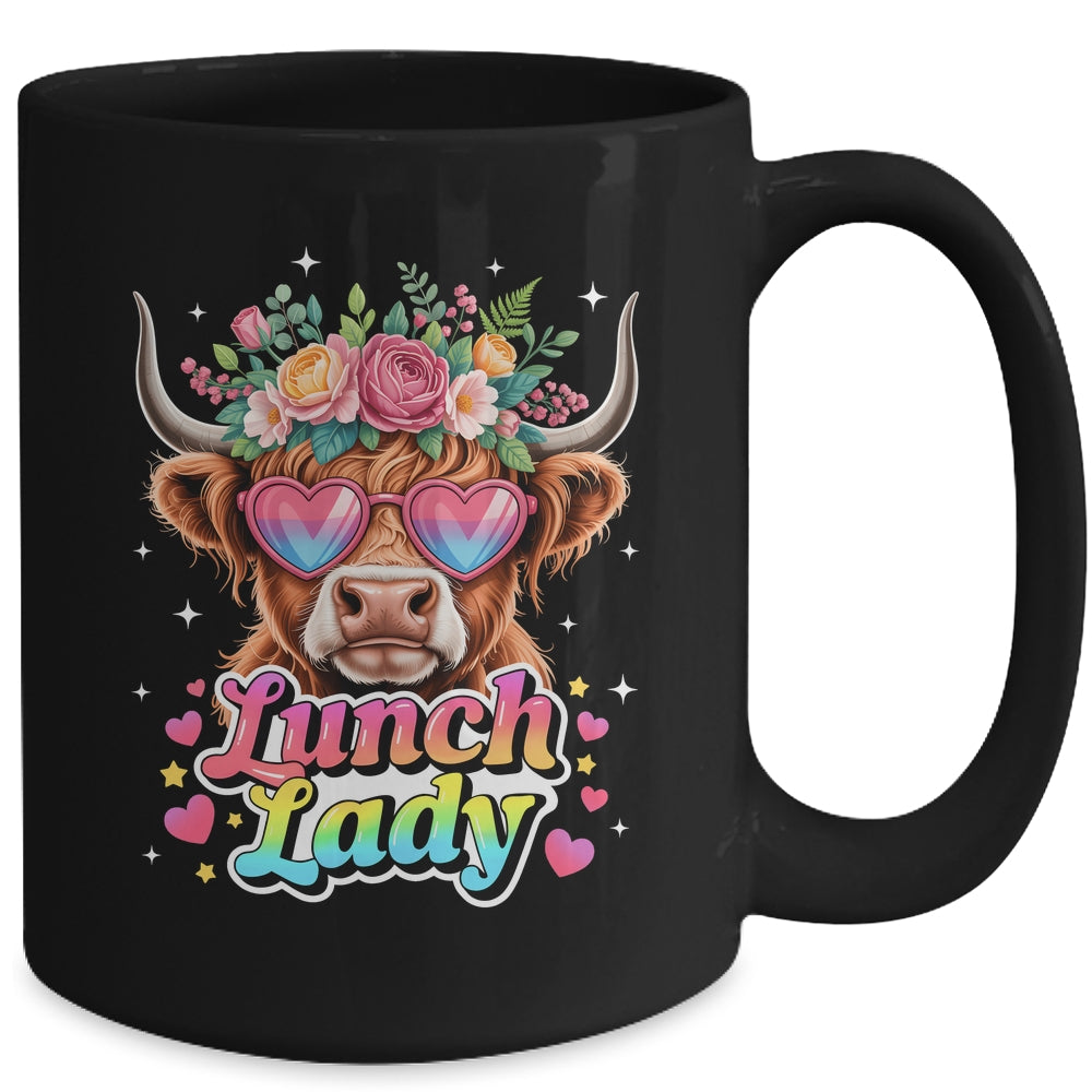 Funny Lunch Lady Valentines Highland Cow Sunglasses Heart Mug | siriusteestore