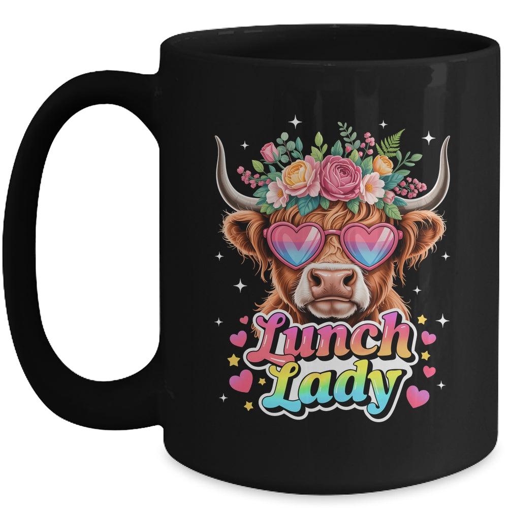 Funny Lunch Lady Valentines Highland Cow Sunglasses Heart Mug | siriusteestore