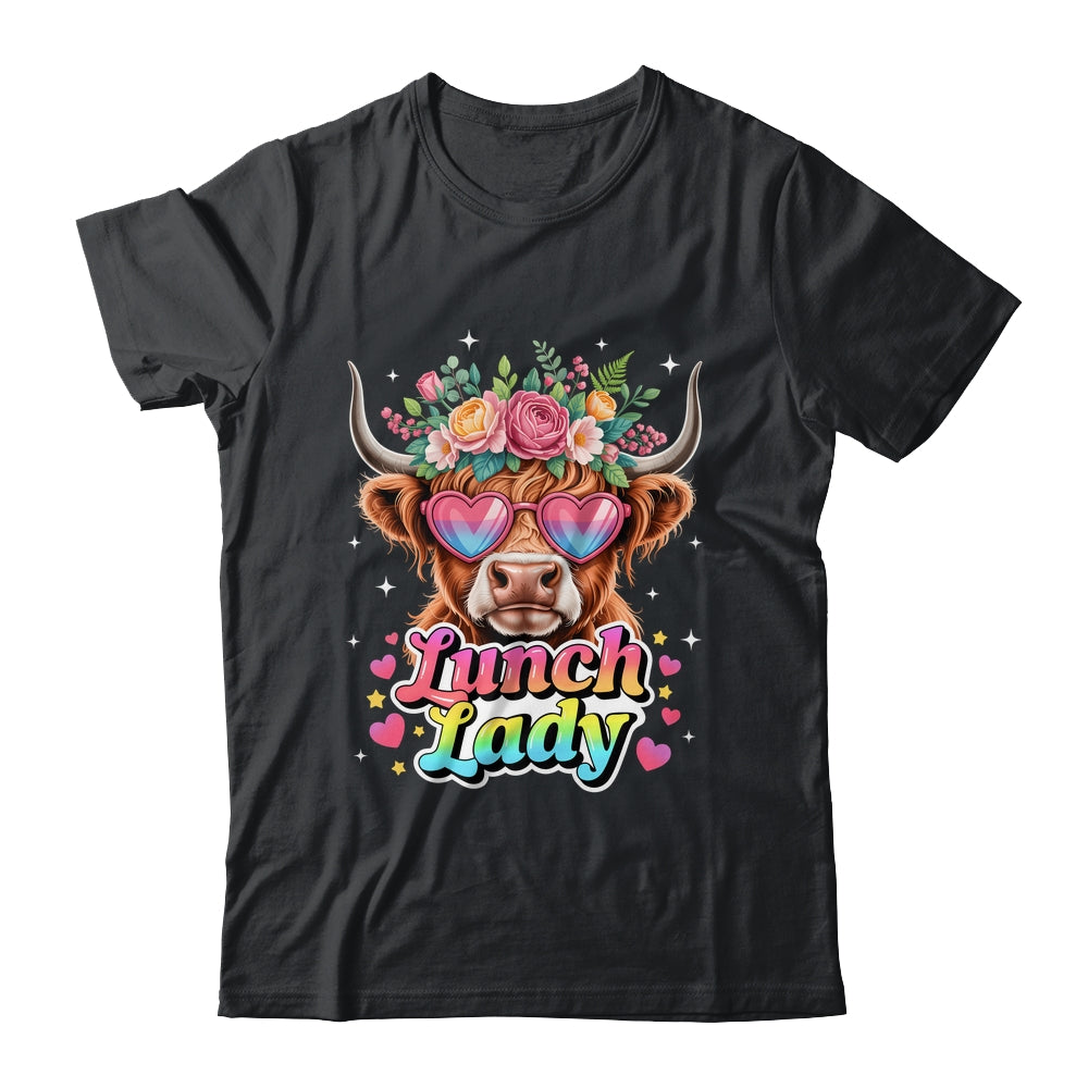 Funny Lunch Lady Valentines Highland Cow Sunglasses Heart Shirt & Tank Top | siriusteestore