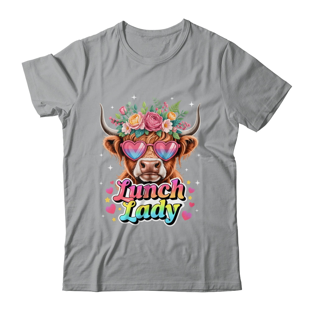 Funny Lunch Lady Valentines Highland Cow Sunglasses Heart Shirt & Tank Top | siriusteestore
