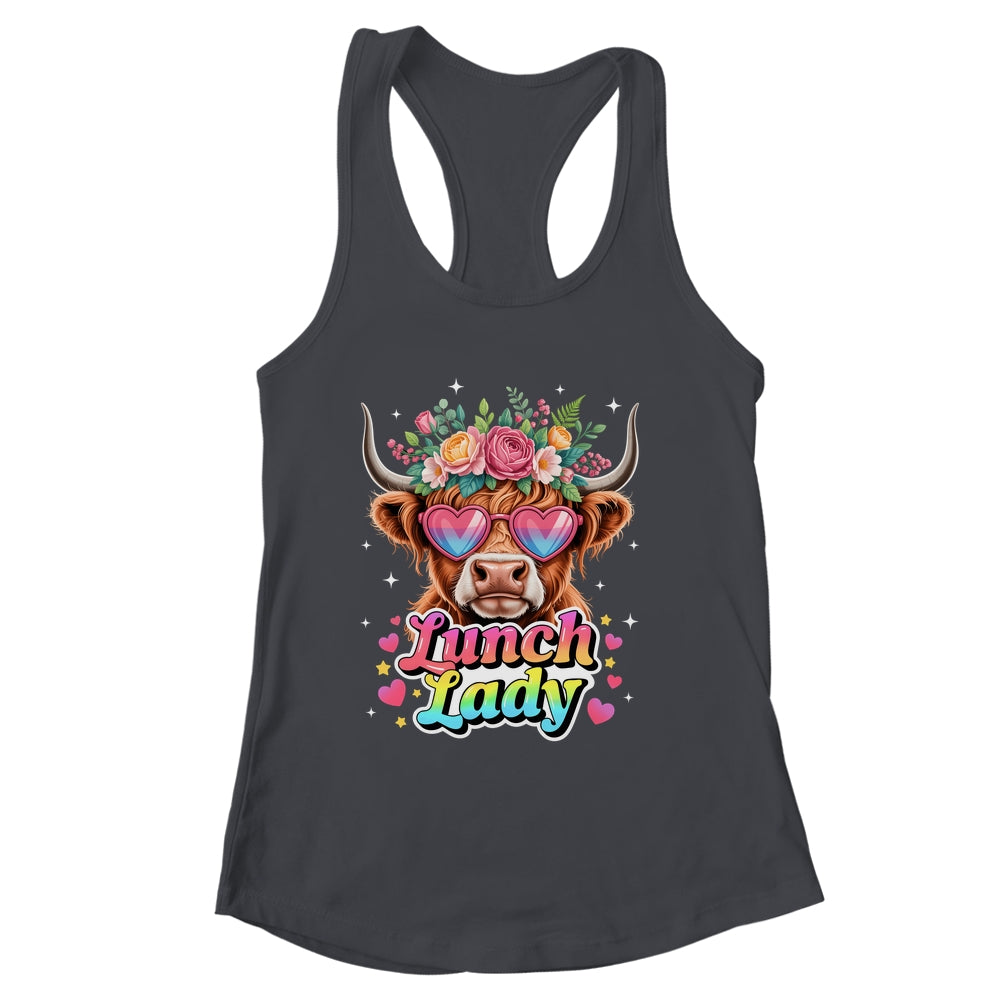 Funny Lunch Lady Valentines Highland Cow Sunglasses Heart Shirt & Tank Top | siriusteestore