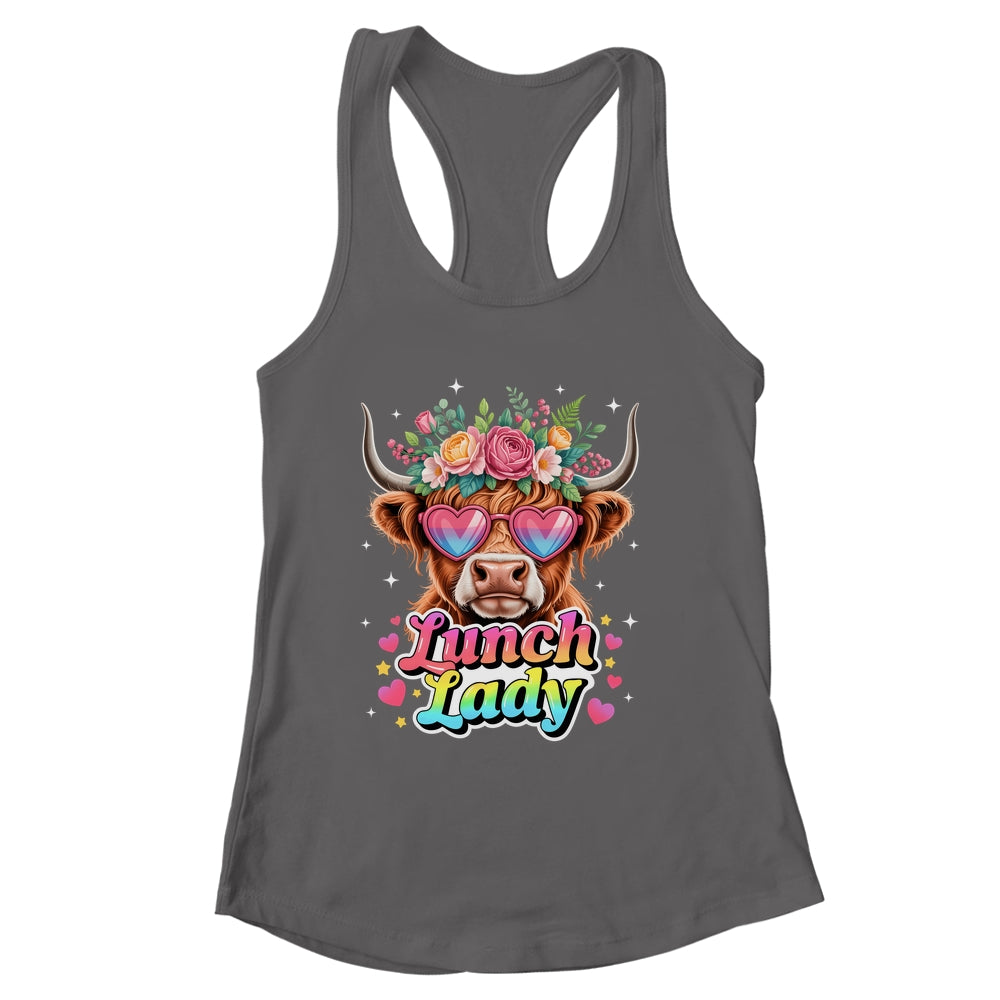 Funny Lunch Lady Valentines Highland Cow Sunglasses Heart Shirt & Tank Top | siriusteestore