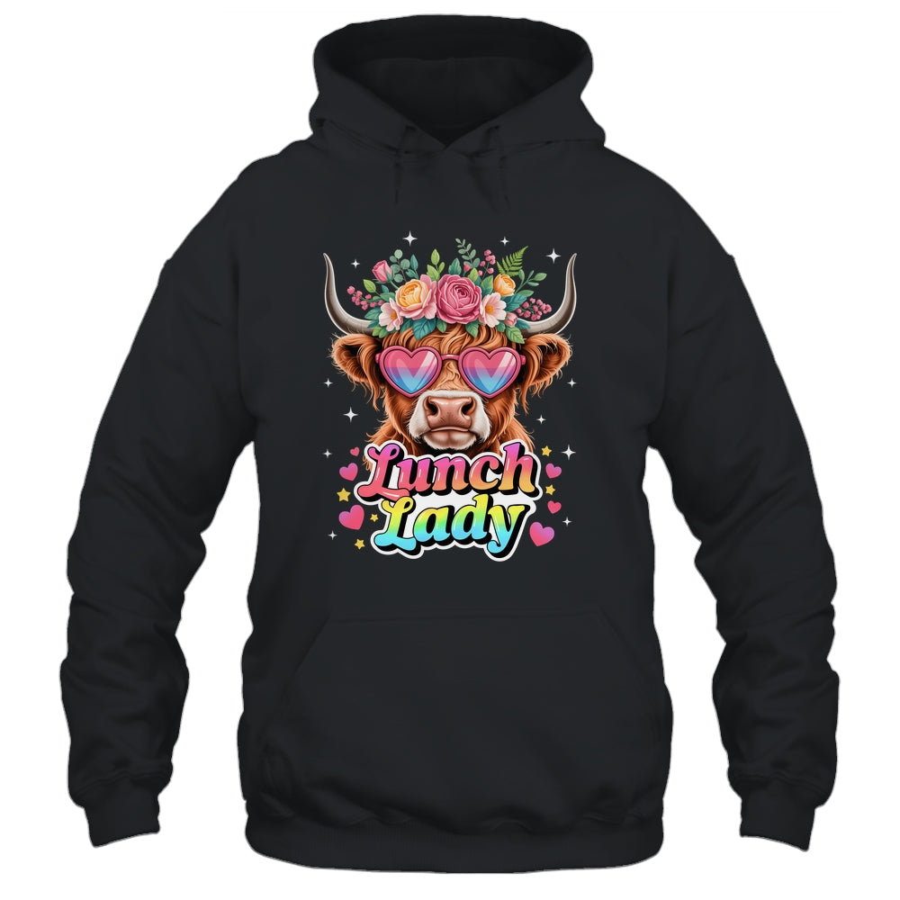 Funny Lunch Lady Valentines Highland Cow Sunglasses Heart Shirt & Tank Top | siriusteestore
