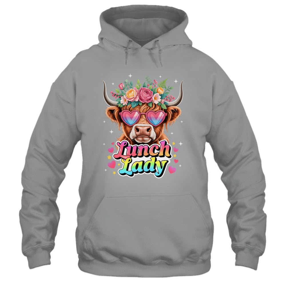 Funny Lunch Lady Valentines Highland Cow Sunglasses Heart Shirt & Tank Top | siriusteestore