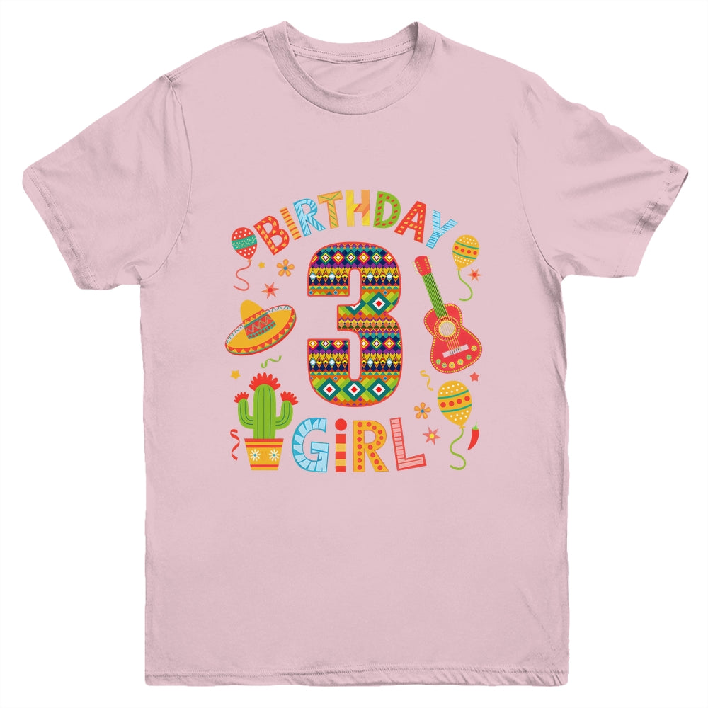 Funny Mexican Party 3rd Birthday Girl Fiesta 3 Year Old Youth Shirt | siriusteestore
