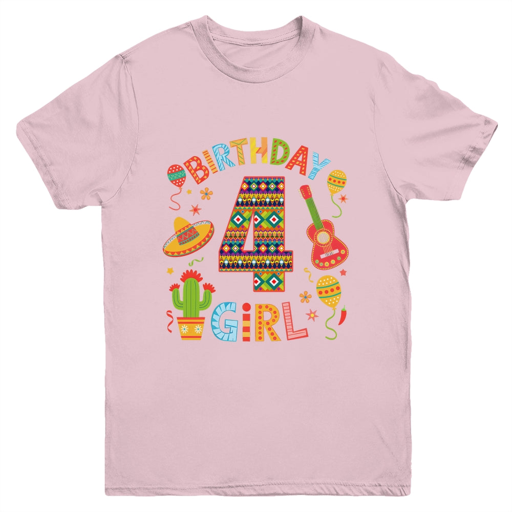 Funny Mexican Party 4th Birthday Girl Fiesta 4 Year Old Youth Shirt | siriusteestore