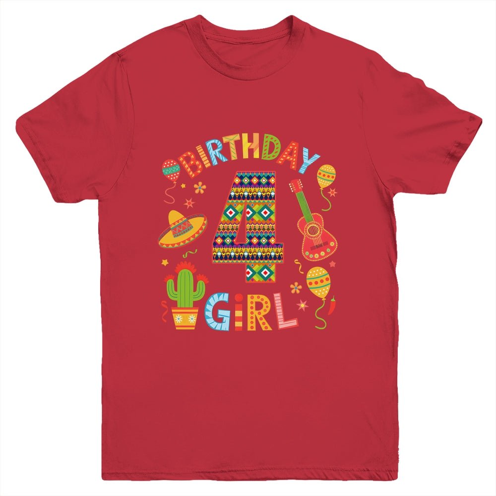 Funny Mexican Party 4th Birthday Girl Fiesta 4 Year Old Youth Shirt | siriusteestore