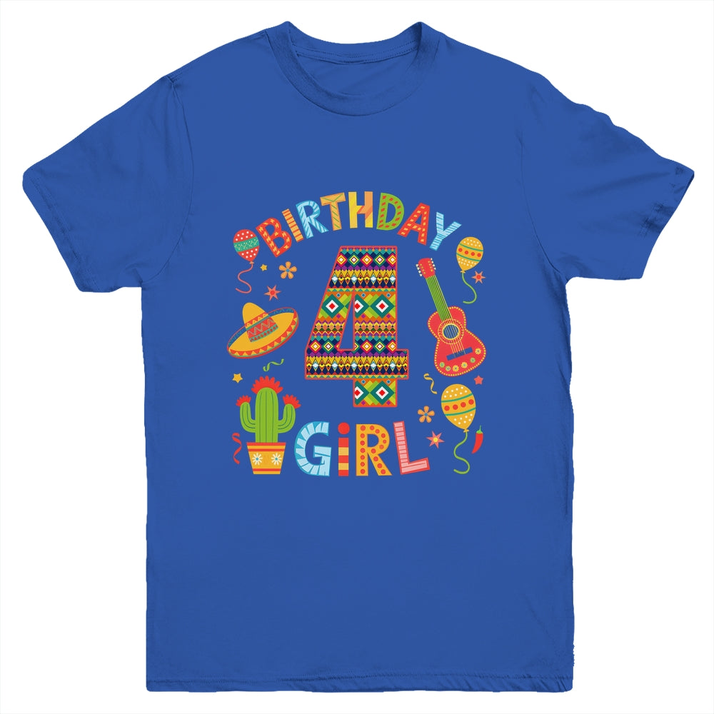 Funny Mexican Party 4th Birthday Girl Fiesta 4 Year Old Youth Shirt | siriusteestore
