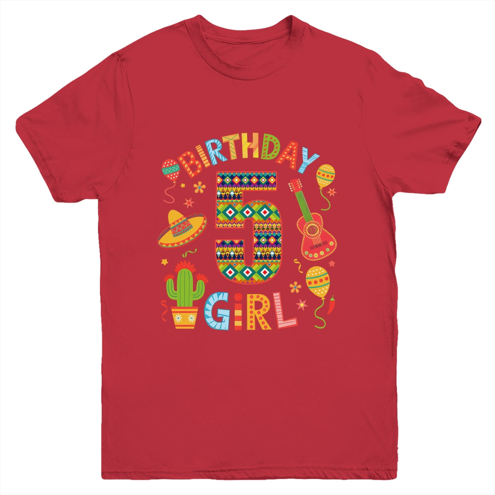 Funny Mexican Party 5th Birthday Girl Fiesta 5 Year Old Youth Shirt | siriusteestore