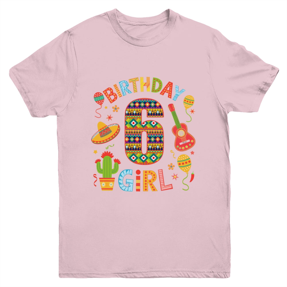 Funny Mexican Party 6th Birthday Girl Fiesta 6 Year Old Youth Shirt | siriusteestore