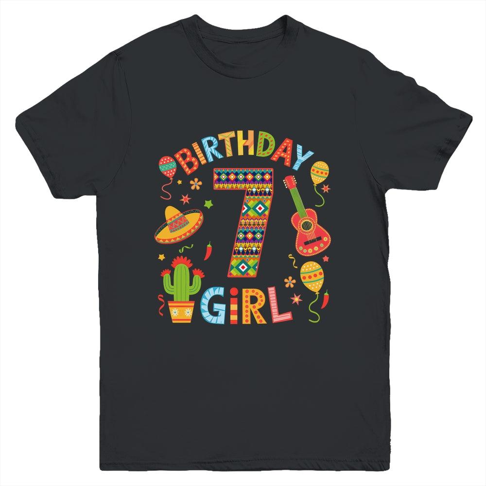Funny Mexican Party 7th Birthday Girl Fiesta 7 Year Old Youth Shirt | siriusteestore