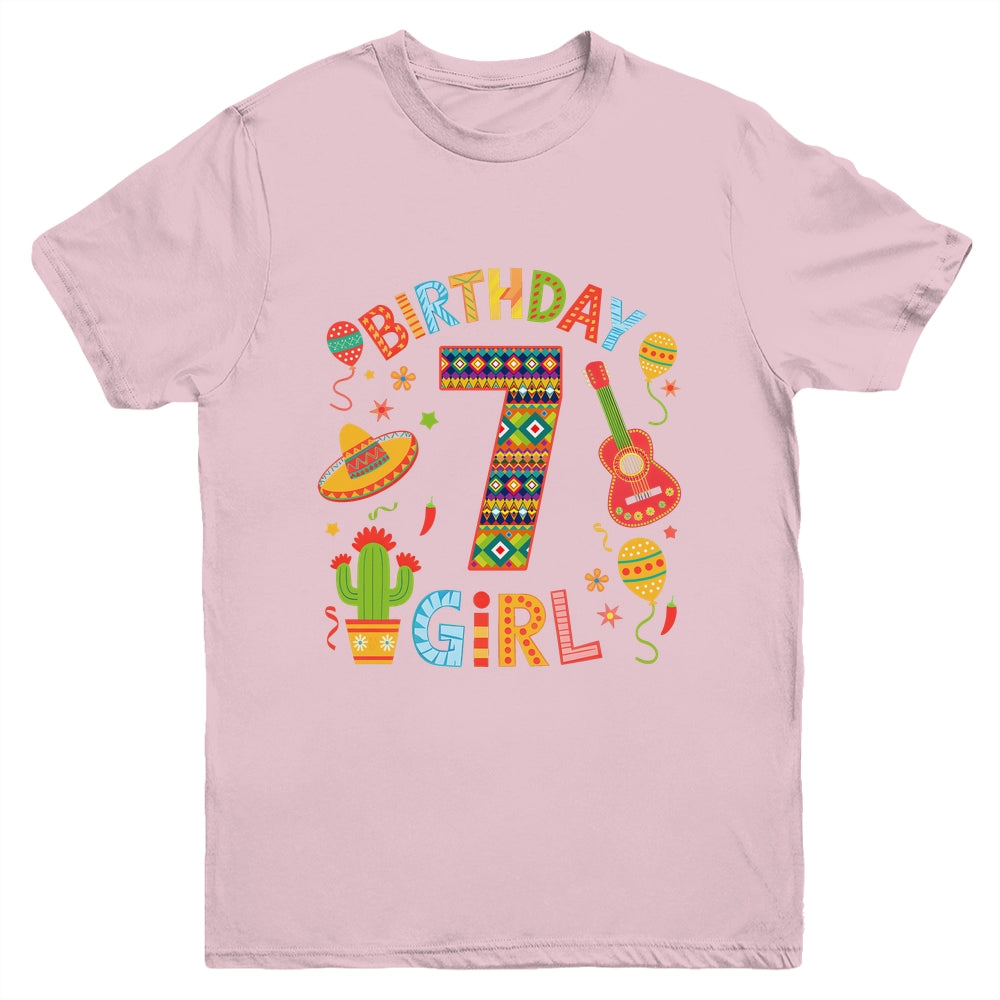Funny Mexican Party 7th Birthday Girl Fiesta 7 Year Old Youth Shirt | siriusteestore