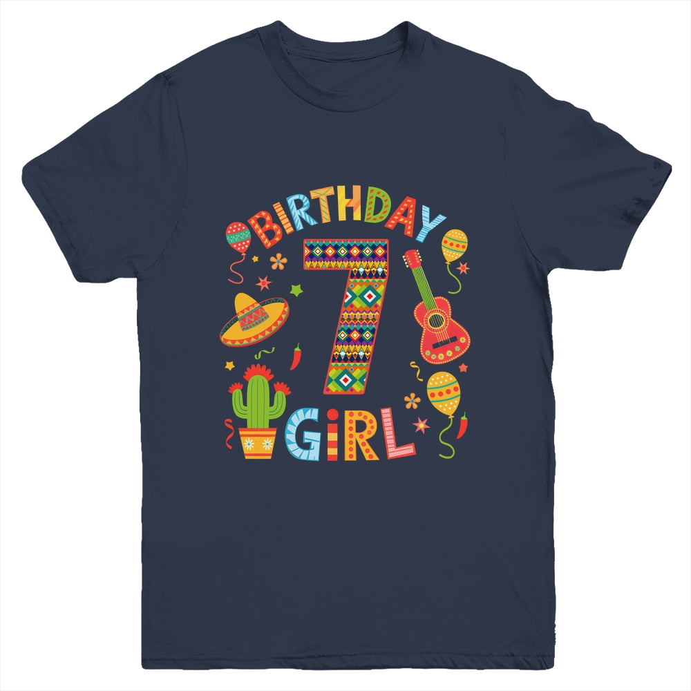 Funny Mexican Party 7th Birthday Girl Fiesta 7 Year Old Youth Shirt | siriusteestore