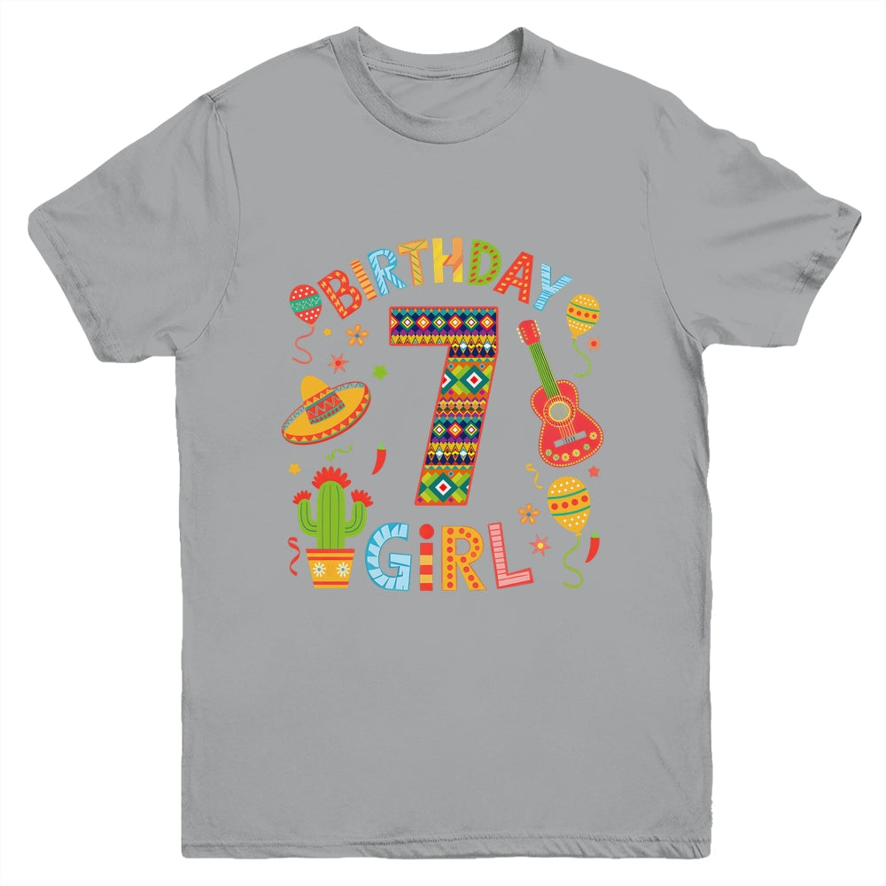 Funny Mexican Party 7th Birthday Girl Fiesta 7 Year Old Youth Shirt | siriusteestore