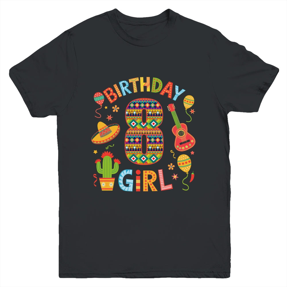 Funny Mexican Party 8th Birthday Girl Fiesta 8 Year Old Youth Shirt | siriusteestore