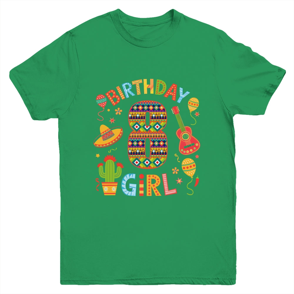 Funny Mexican Party 8th Birthday Girl Fiesta 8 Year Old Youth Shirt | siriusteestore